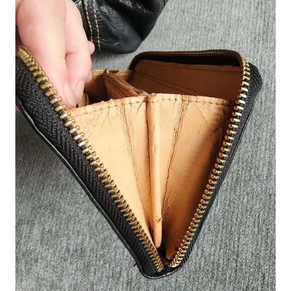 VTG Large Fossil 75082 Black Pebbled Leather Classic Style Handbag W Free Wallet - Picture 10 of 15